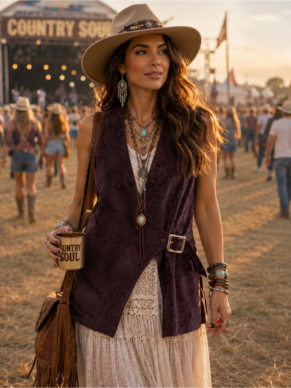Danier Vintage Plum Suede Wrap Vest with Buckle